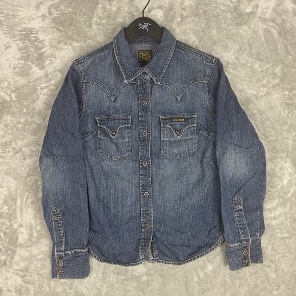 Lucky Brand Tops - Lucky Brand‎ Western Pearl Snap Blue  Denim Shirt Women's Large Cotton Rodeo